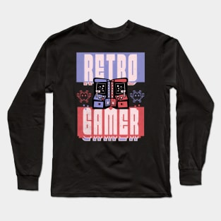 Nostalgic Retro Arcade Gamer Joystick Retro Gamer Old School Arcade Video Games 80s 90s Classic Vintage Long Sleeve T-Shirt